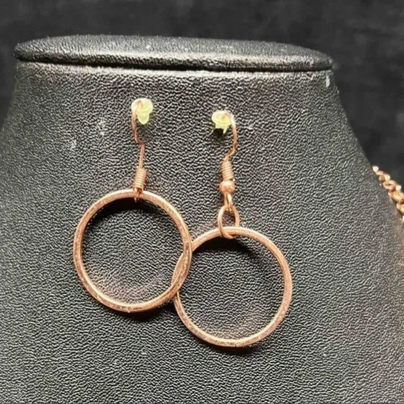 Rose Gold Tone Costume Jewelry Set Matching Necklace & Earrings Boho Style - Picture 3 of 3